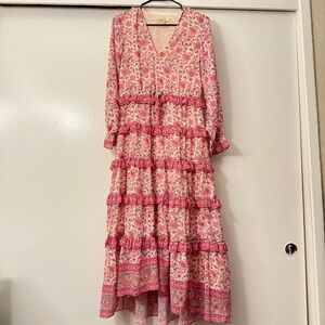 Tiered Floral Pink Maxi Dress